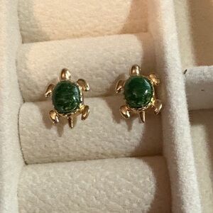 14 kt Gold and Green Enamel Turtle Petite Stud Earrings